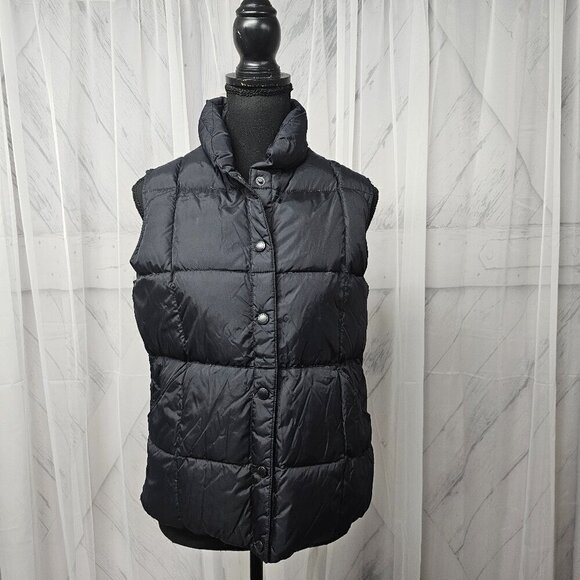 Lands' End Black Puffer Quilted Sleeveless Mock Neck Vest Size S - Picture 1 of 10